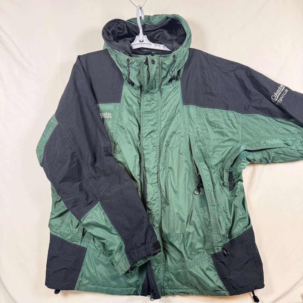 Columbia Titanium Omni-Tech Hooded Shell Jacket Mens XL Green Black Waterproof